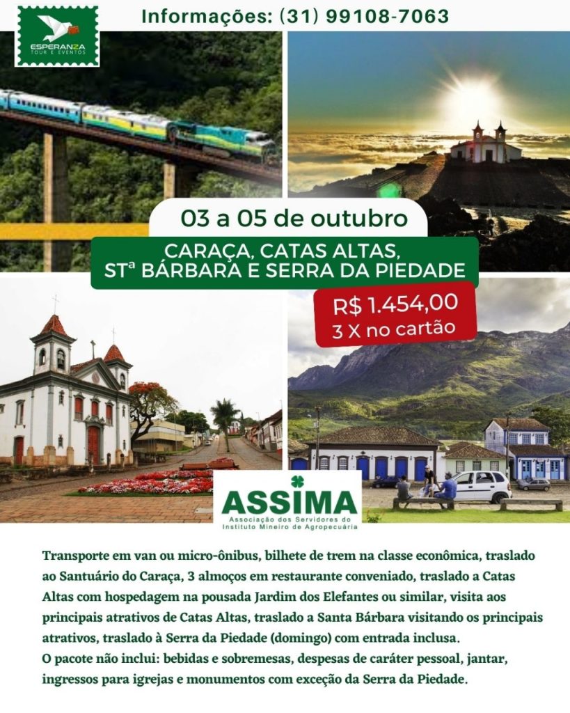 TOUR EM CARACAS, CATAS ALTAS, STª BÁRBARA E SERRA DA PIEDADE