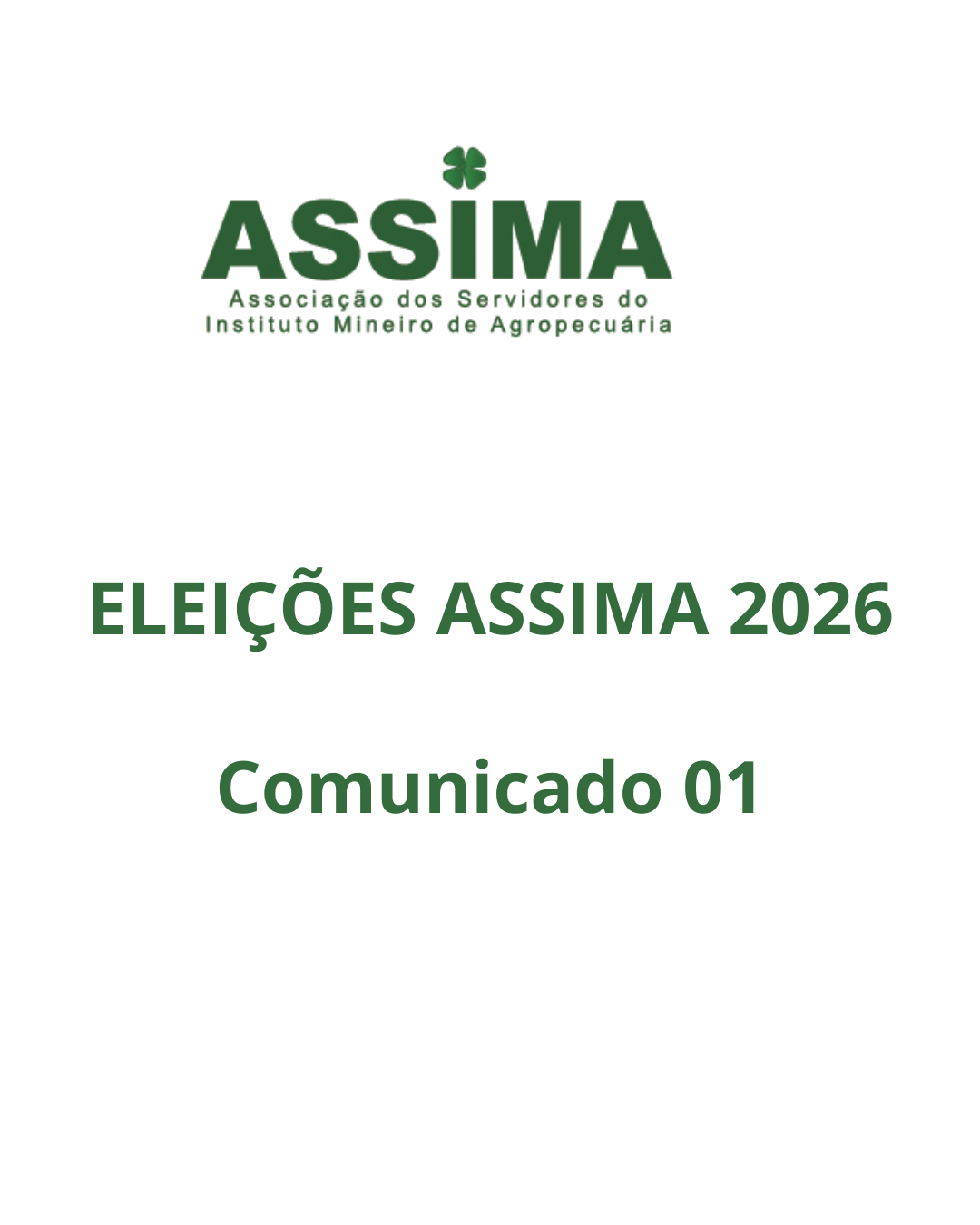 Assima - COMUNICADO N° 01 – ELEIÇÕES 2026