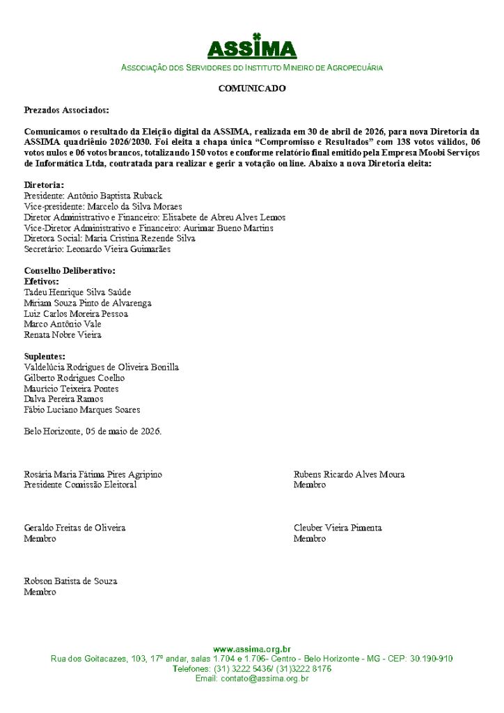 Comunicado – Resultado da Eleição