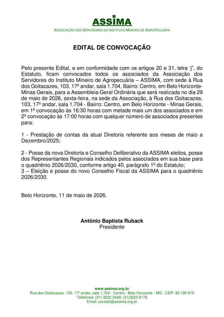 Edital de Convocação para Assembleia de Posse de Diretoria e Conselhos